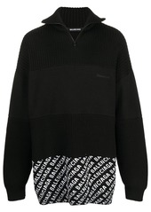Balenciaga logo print panelled zip-up jumper