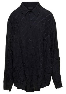Balenciaga 'Logomania' Black Oversized Shirt with All-Over Print and Crinkled Effect in Silk Woman