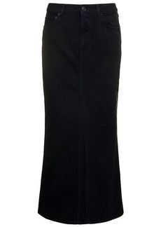 Balenciaga Maxi Black Skirt with Logo Patch at the Back in Cotton Denim Woman