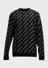 Balenciaga Men's Allover-Logo Wool Sweater