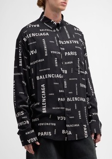Balenciaga Men's Bal Paris Allover Minimal Shirt Large Fit