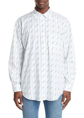 Men's Balenciaga Logo Stripe Poplin Shirt