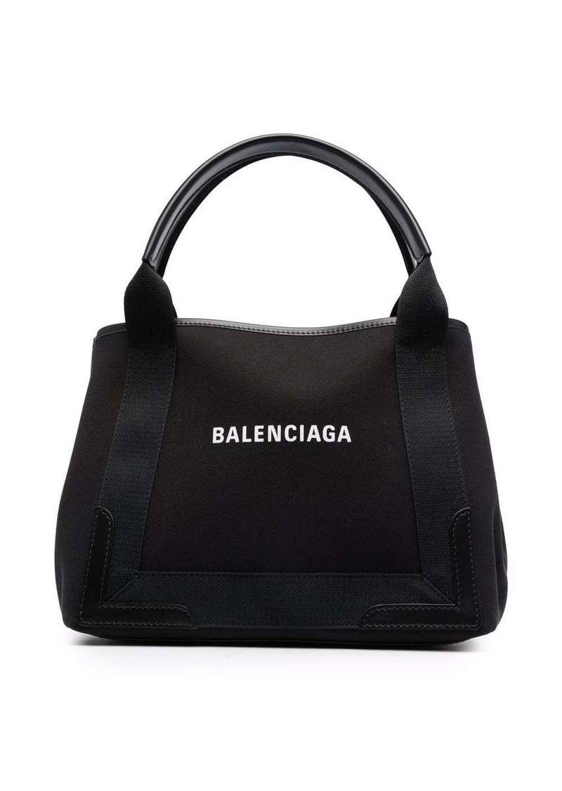 Balenciaga Navy Cabas logo tote bag