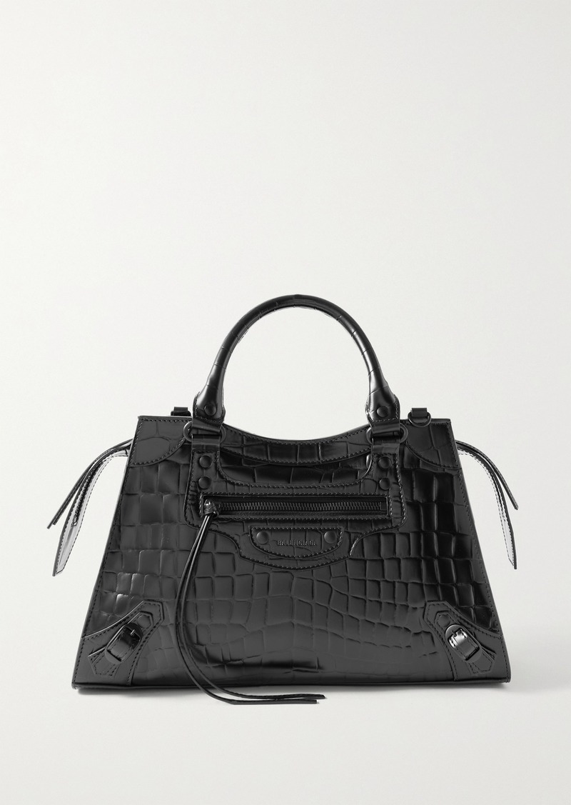 Balenciaga Classic City Mini Crocodile-effect Leather Bag in Black