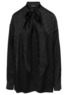 Balenciaga Oversize Black Hourglass Blouse All-Over Logo Lettering with Long Panels on Collar in Viscose Woman