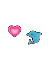 Balenciaga Sticker dolphin and heart earrings