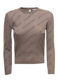 Taupe Top in Jacquard Knit with Allover Logo Pattern BALENCIAGA Woman