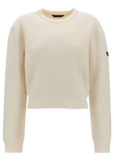 Balenciaga White Cropped Sweater with Logo Patch in Wool Blend Woman
