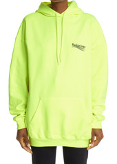 Balenciaga Campaign Logo Oversize Cotton Hoodie in Fluo Yellow/black at Nordstrom