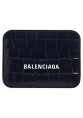 Balenciaga Cash Logo Croc Embossed Leather Card Case in Navy/White at Nordstrom