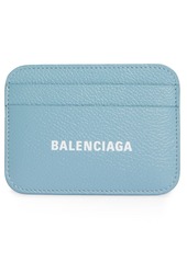 Balenciaga Cash Logo Leather Card Holder in Blue Grey/L White at Nordstrom