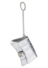Balenciaga Hourglass Croc Embossed Leather Key Chain Card Case in Silver at Nordstrom