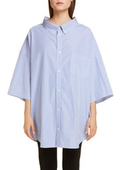Balenciaga Logo Pinstripe Poplin Tunic Shirt in Blue/White at Nordstrom