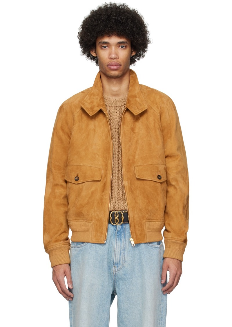 Bally Brown Spread Collar Leather Jacket