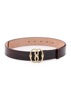 Bally croco-effect leather belt with emblem buckle