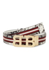Bally Iconic Buckle Mirror Stripe Snakeskin-Print Belt