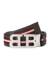 Bally Mirror BB Stripe Leather Textile Belt