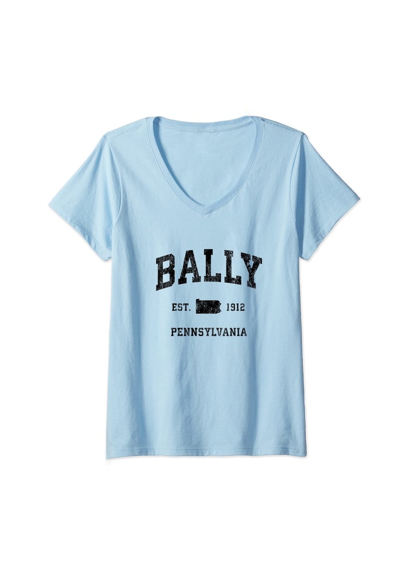 Womens Bally Pennsylvania PA Vintage Athletic Black Sports Design V-Neck T-Shirt