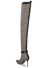 Balmain 110mm Raven Monogram Knit Tall Boots
