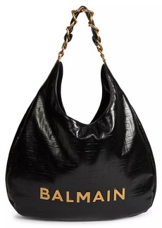 Balmain 1945 Soft Cabas Embossed Leather Hobo Bag
