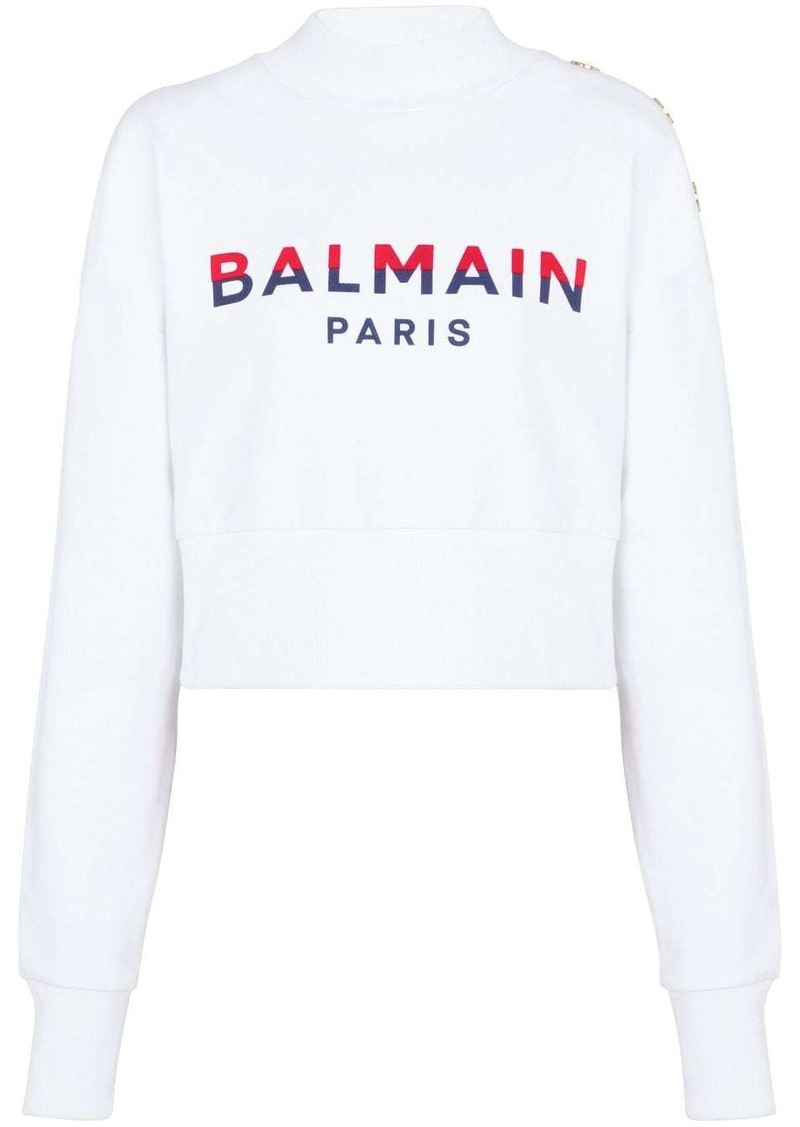 Balmain 3-Buttons logo-print cotton sweatshirt