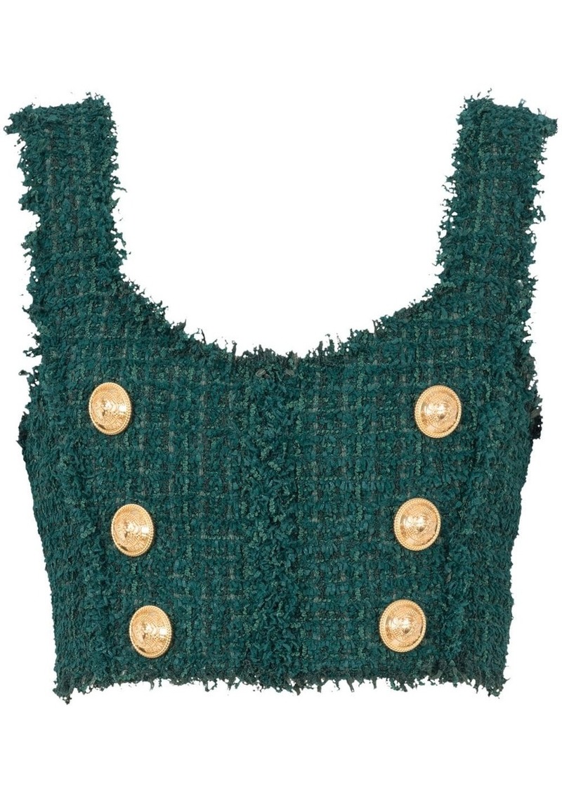 Balmain 6-Buttons tweed cropped top