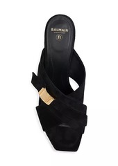 Balmain 75MM Suede Buckle Mules