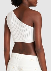 Balmain Asymmetric Ribbed Knit Crop Top