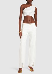 Balmain Asymmetric Ribbed Knit Crop Top