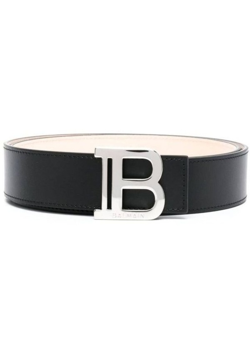 Balmain 'B-Belt' Black Belt with Silver-Colored Metalware in Leather Man