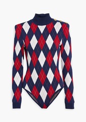 Balmain - Argyle jacquard-knit turtleneck bodysuit - Blue - FR 38