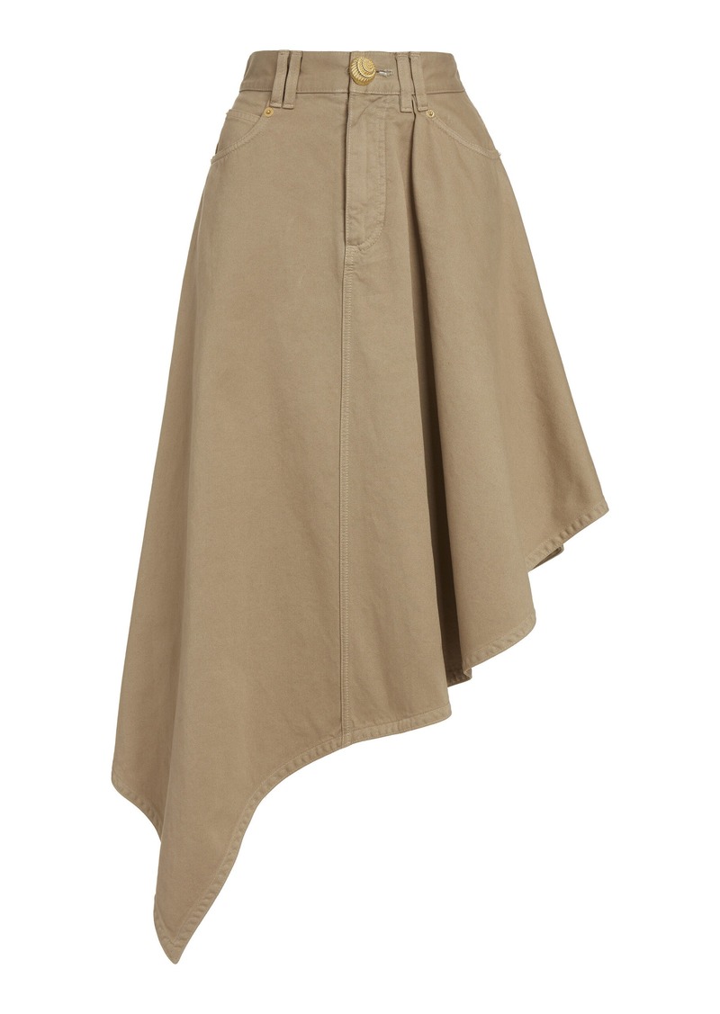 Balmain - Asymmetric Cotton Canvas Midi Skirt - Brown - FR 38 - Moda Operandi