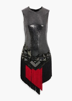 Balmain - Asymmetric embellished knitted mini dress - Black - FR 34