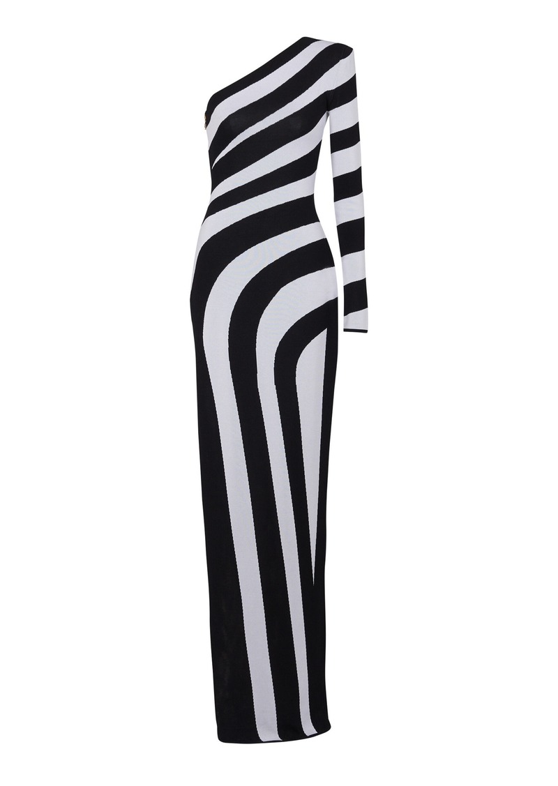 Balmain - Asymmetric Knit Maxi Dress - Black/white - FR 36 - Moda Operandi