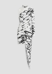 Balmain - Asymmetric mesh and jacquard-knit turtleneck dress - White - FR 36