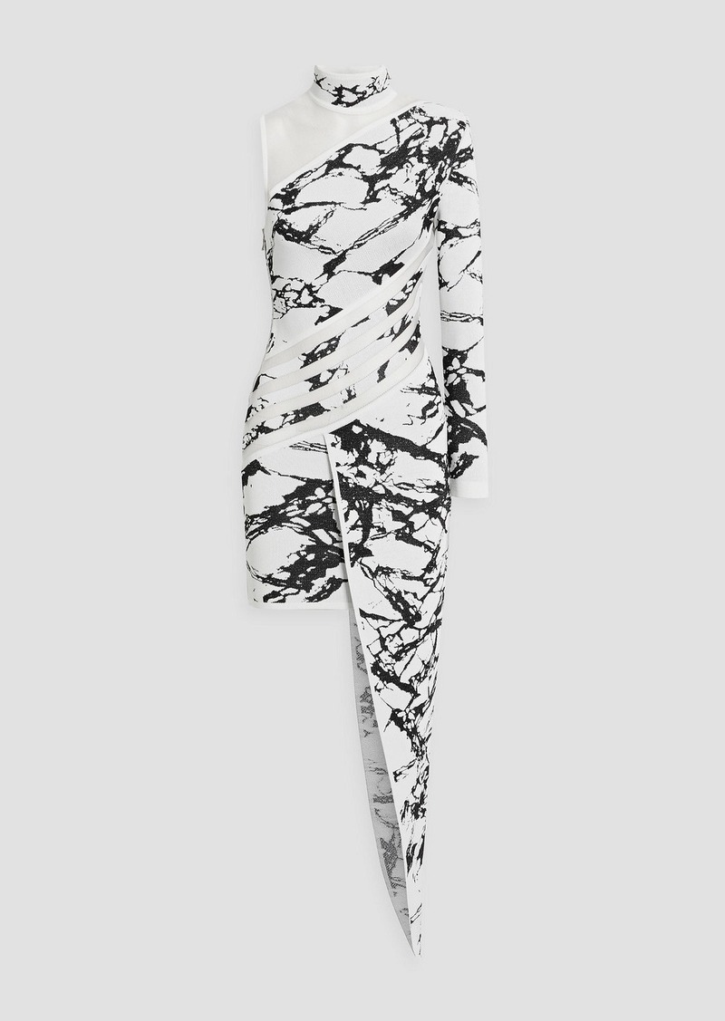 Balmain - Asymmetric mesh and jacquard-knit turtleneck dress - White - FR 36