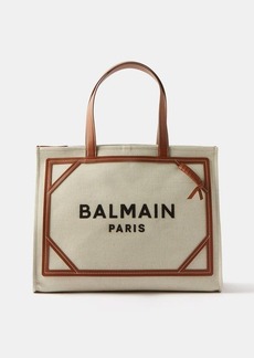 Balmain - B-army Leather-trim Canvas Tote Bag - Womens - Tan White