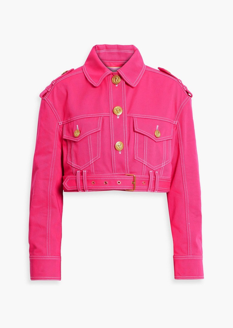 Balmain - Barbie cropped embroidered denim jacket - Pink - FR 38