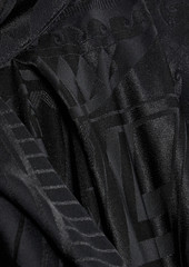 Balmain - Bow-embellished pleated silk-blend satin-jacquard top - Black - FR 34