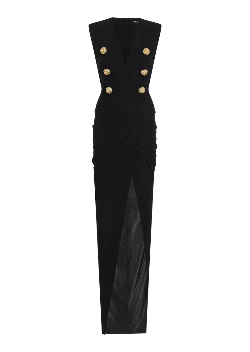 Balmain - Button-Detailed Crepe Maxi Dress - Black - FR 38 - Moda Operandi