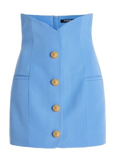 Balmain - Button-Detailed Wool Corset Mini Skirt - Blue - FR 38 - Moda Operandi