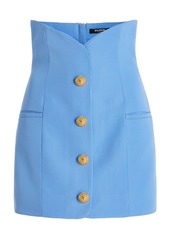 Balmain - Button-Detailed Wool Corset Mini Skirt - Blue - FR 38 - Moda Operandi