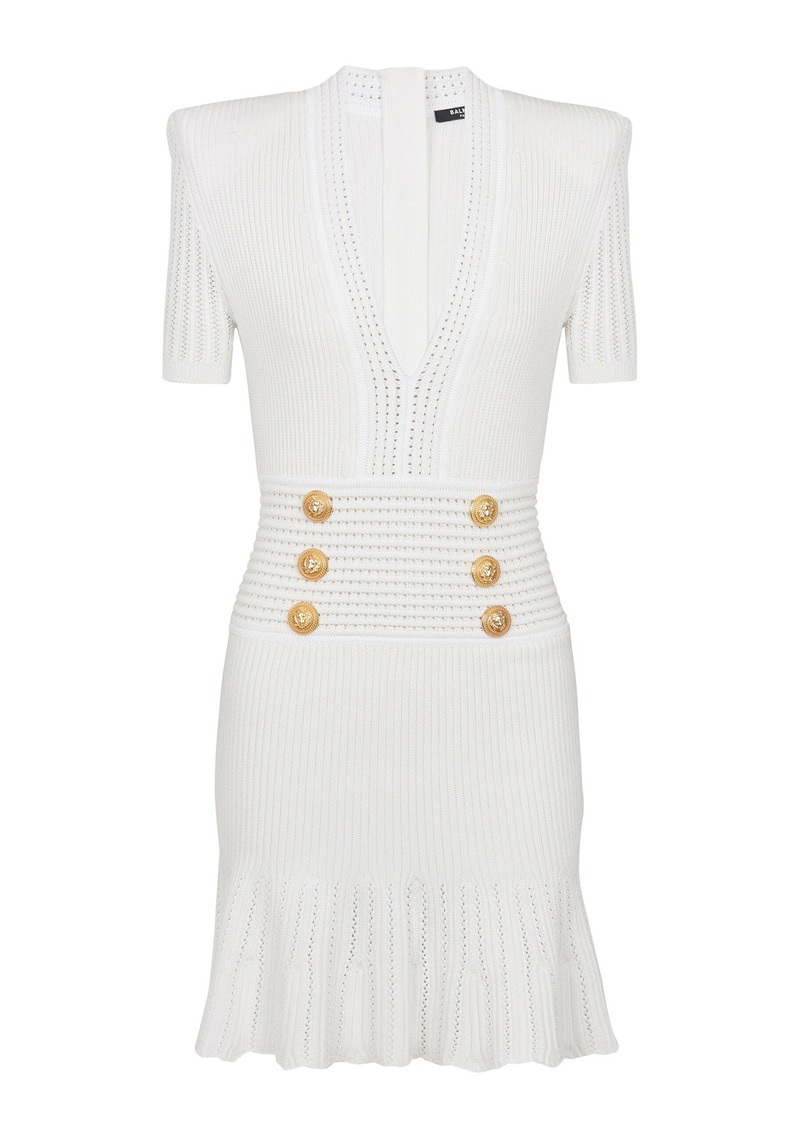 Balmain - Button-Embellished Knit Mini Dress - White - FR 34 - Moda Operandi