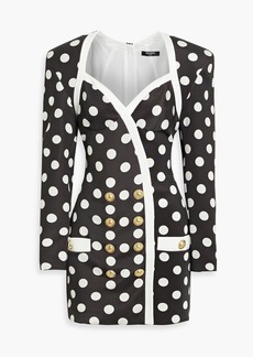 Balmain - Button-embellished polka-dot jersey mini dress - Black - FR 40