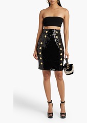 Balmain - Button-embellished sequined tulle skirt - Black - FR 34