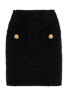 Balmain - Button-Embellished Tweed Mini Skirt - Black - FR 42 - Moda Operandi