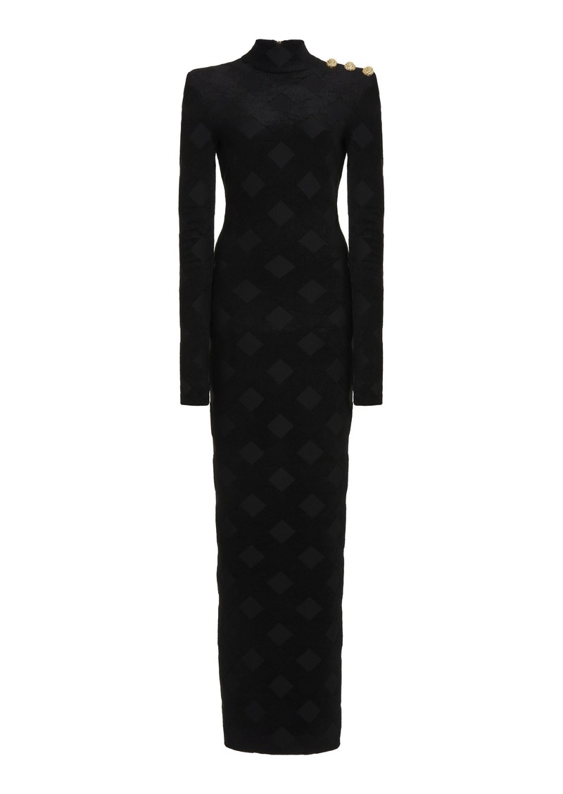 Balmain - Button-Trimmed Bouclé Knit Maxi Dress - Black - FR 36 - Moda Operandi