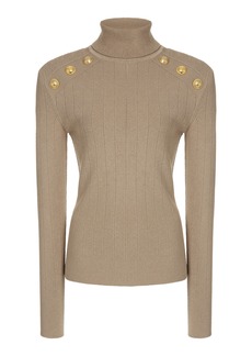 Balmain - Button-Trimmed Knit Turtleneck Sweater - Brown - FR 36 - Moda Operandi