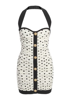 Balmain - Buttoned Polka-Dot Halter Mini Dress - Black/white - FR 36 - Moda Operandi
