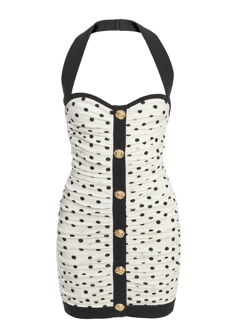 Balmain - Buttoned Polka-Dot Halter Mini Dress - Black/white - FR 40 - Moda Operandi
